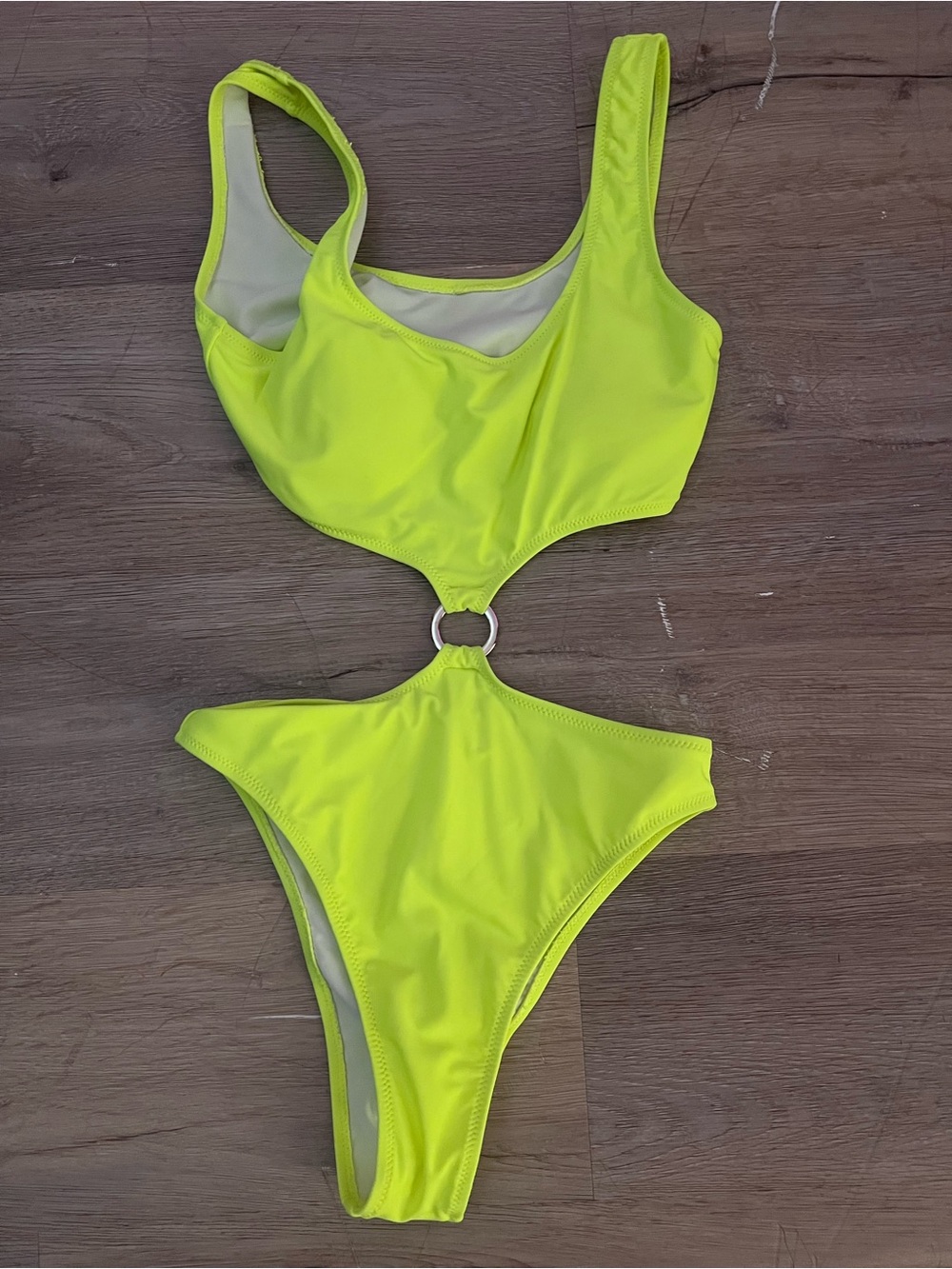 High-Cut Neon Yellow One-Piece Swimsuit with O-Ring